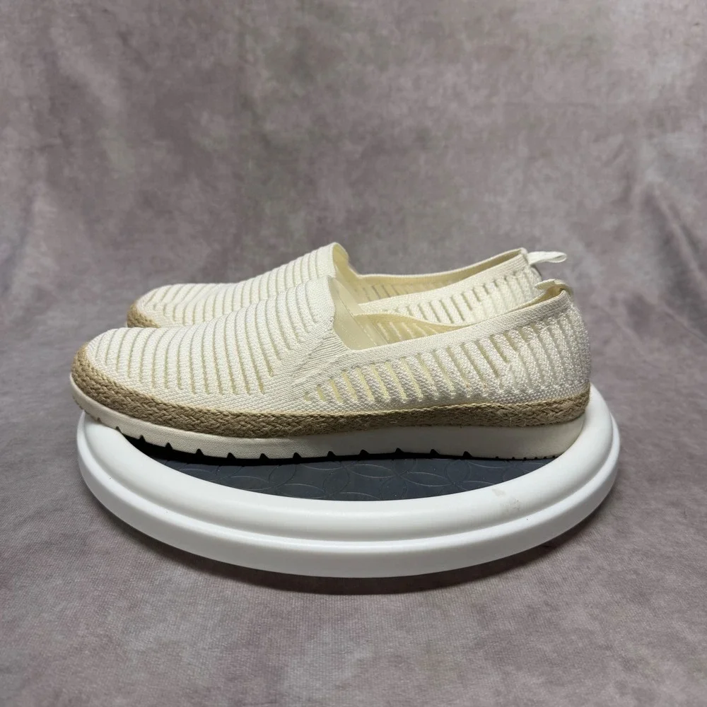 BOBS Skechers Slip On Shoes Women 9.5 Off White Knit Espadrille 113978